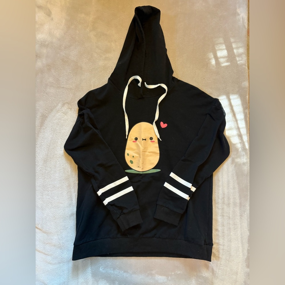 Cute Black Hoodie with Potato Graphic